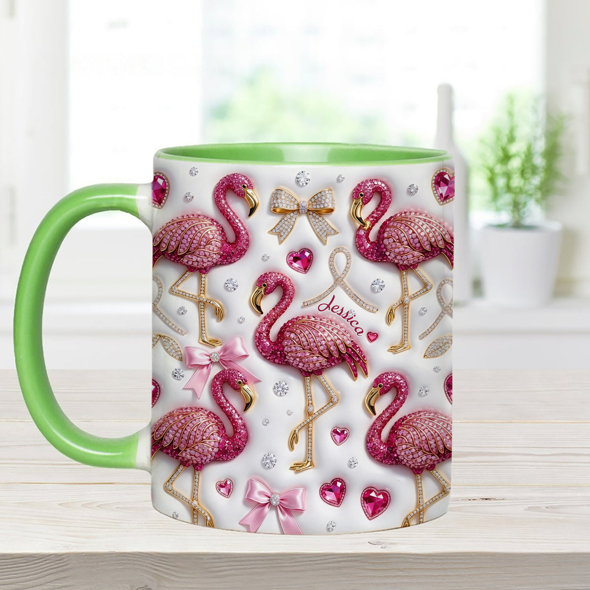 Love Flamingo - Personalized Flamingo Set Accent Mug with Acrylic Stirrers