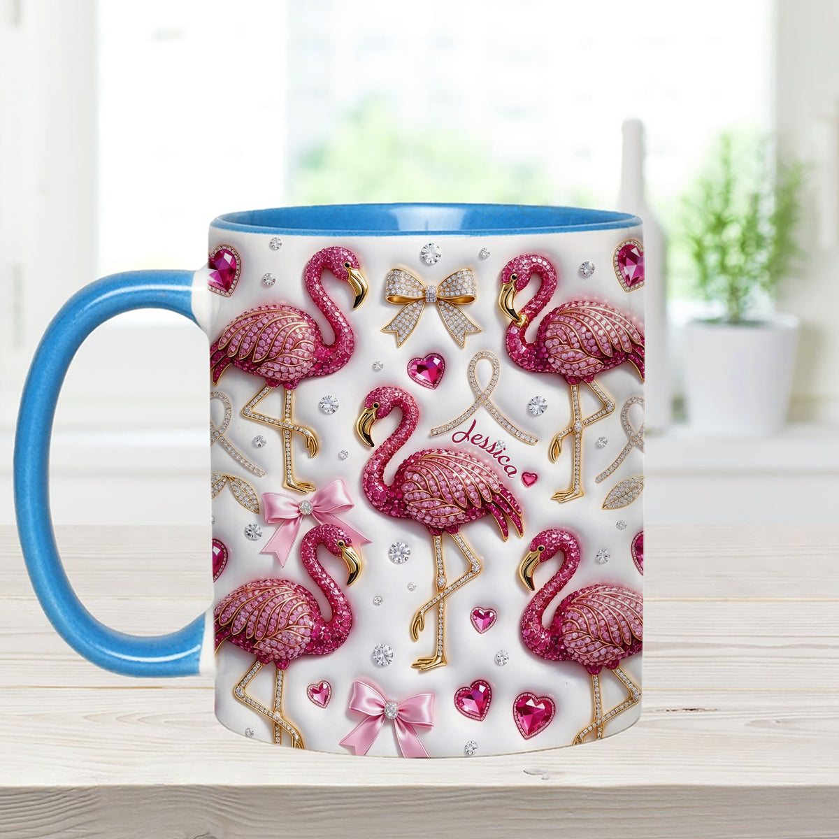 Love Flamingo - Personalized Flamingo Set Accent Mug with Acrylic Stirrers