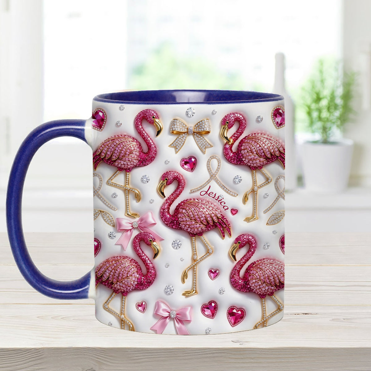 Love Flamingo - Personalized Flamingo Set Accent Mug with Acrylic Stirrers