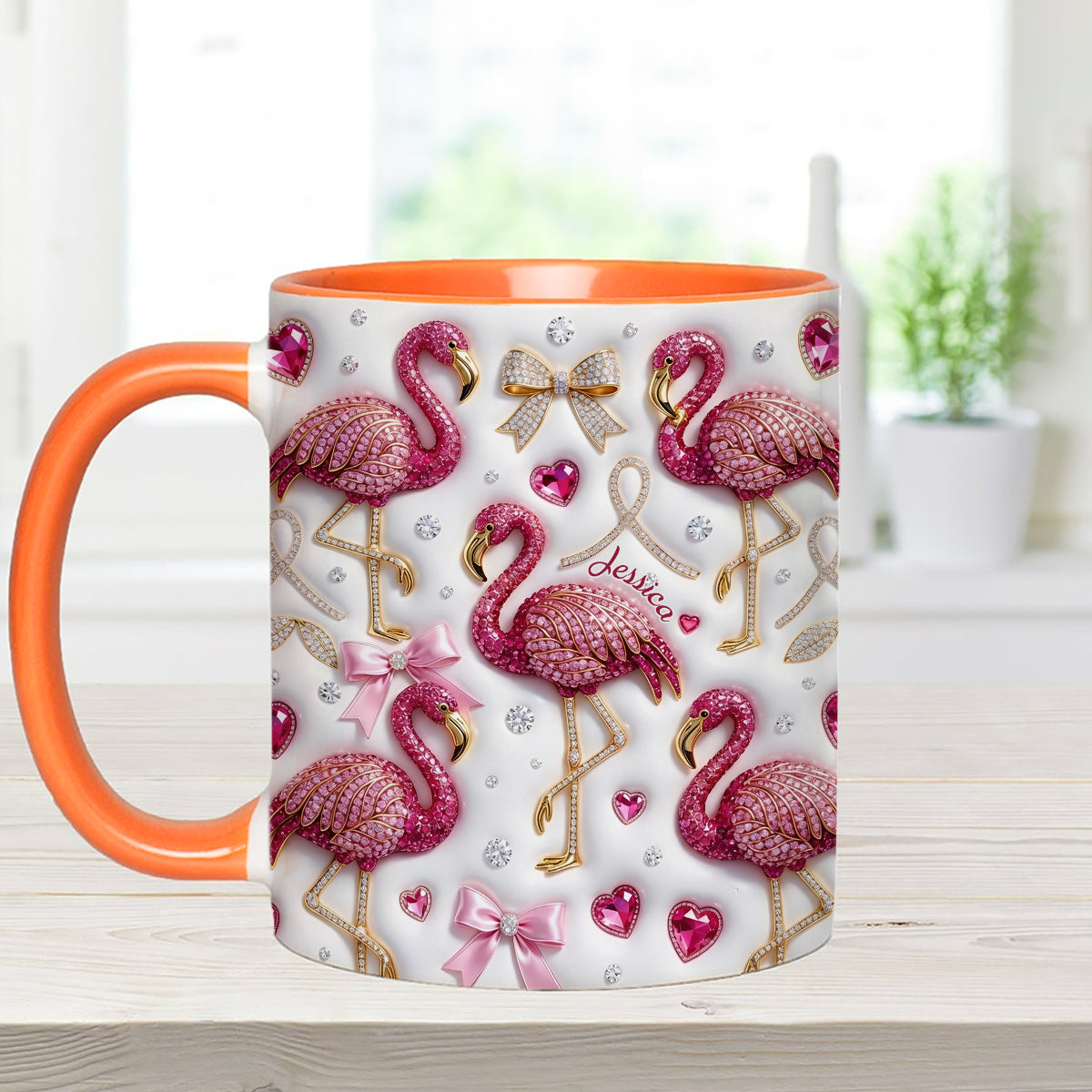 Love Flamingo - Personalized Flamingo Set Accent Mug with Acrylic Stirrers