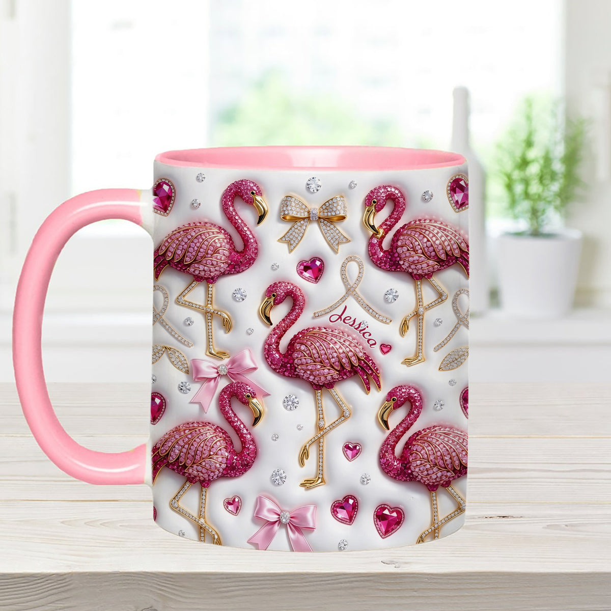 Love Flamingo - Personalized Flamingo Set Accent Mug with Acrylic Stirrers