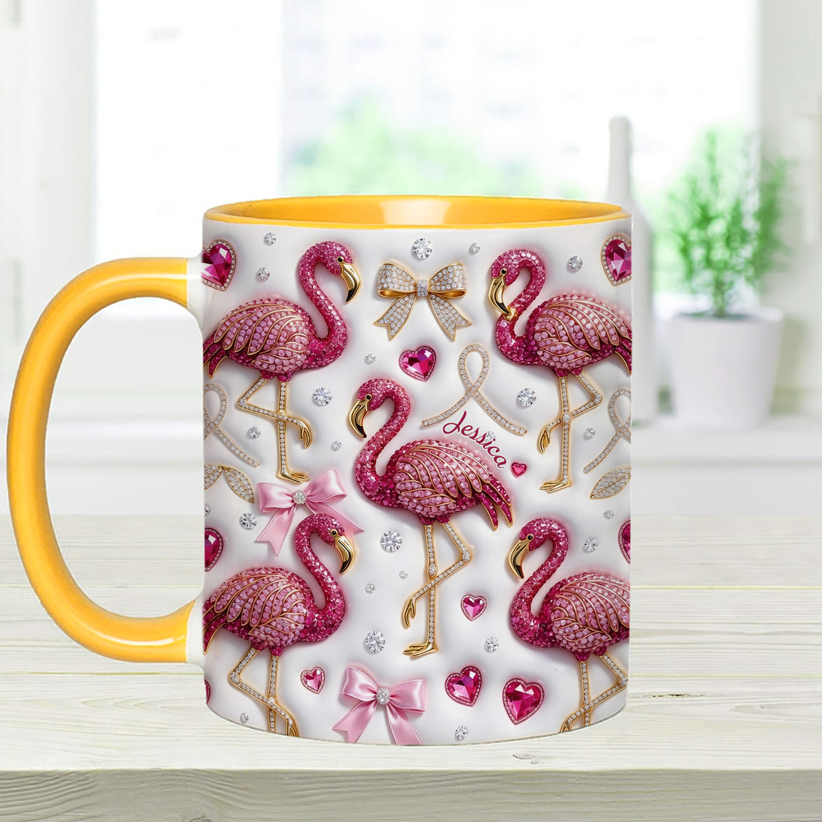 Love Flamingo - Personalized Flamingo Set Accent Mug with Acrylic Stirrers