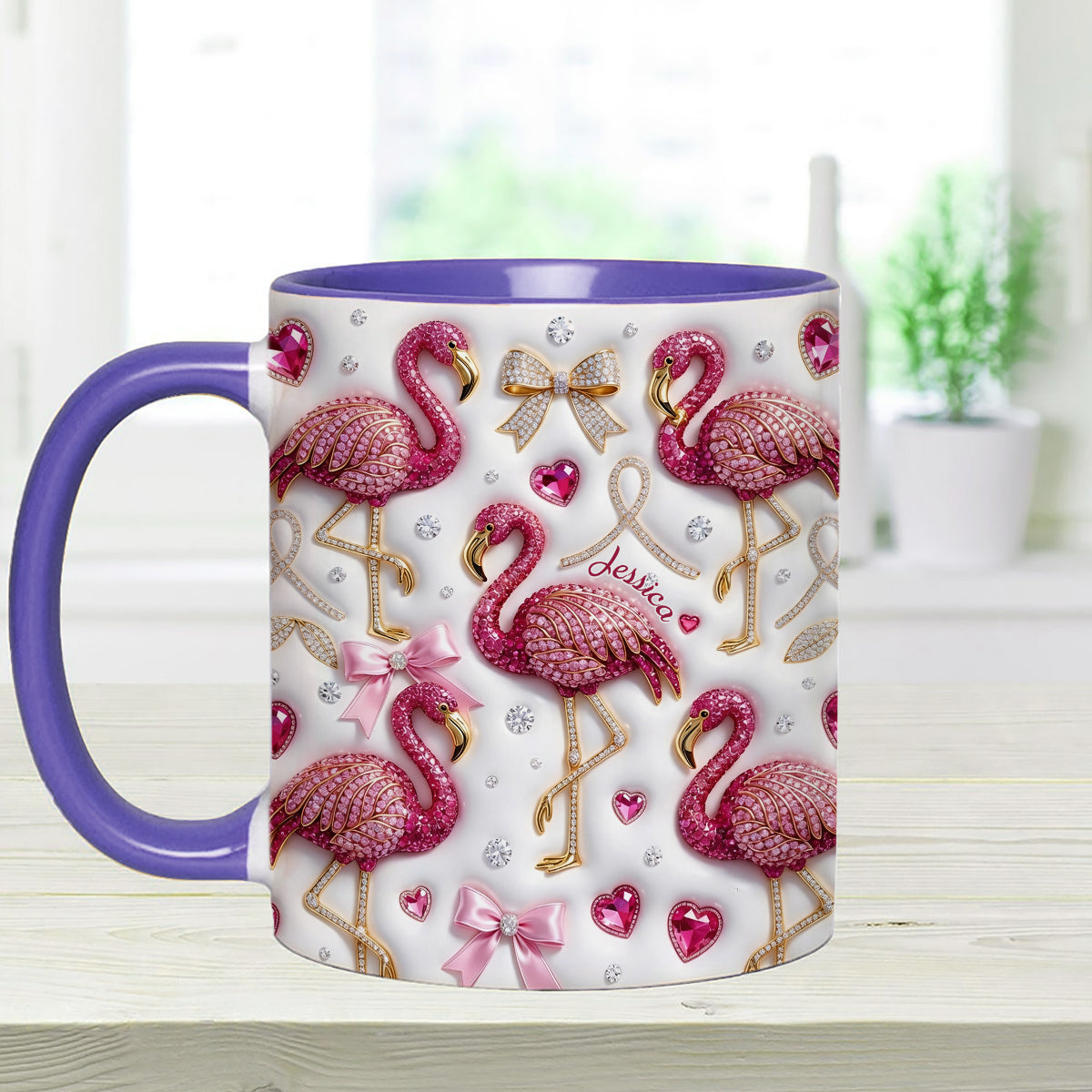 Love Flamingo - Personalized Flamingo Set Accent Mug with Acrylic Stirrers
