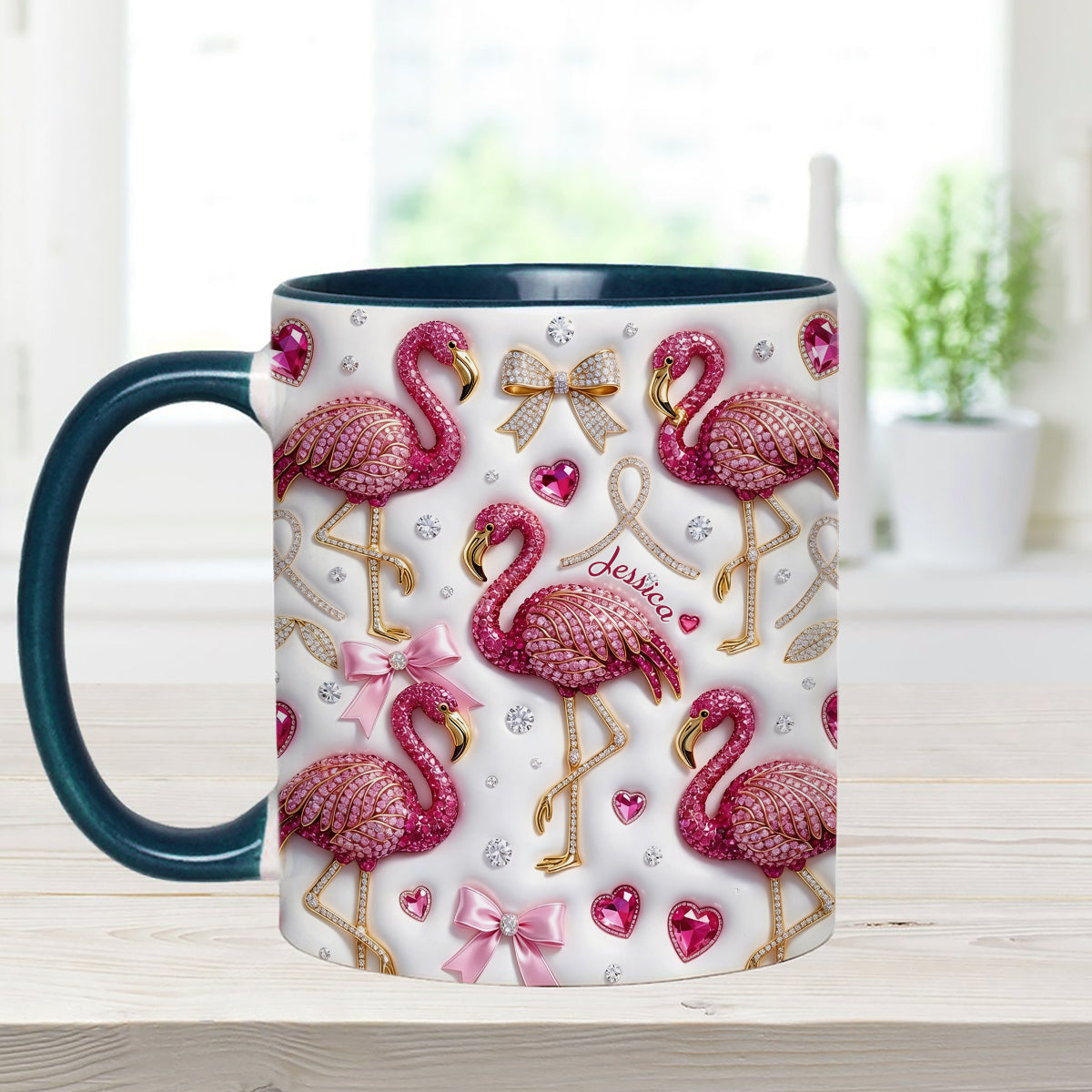 Love Flamingo - Personalized Flamingo Set Accent Mug with Acrylic Stirrers