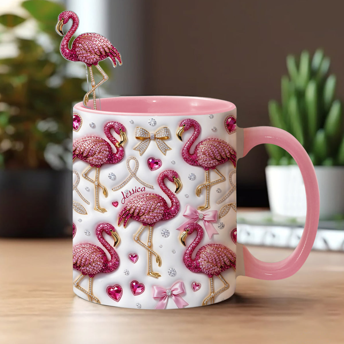 Love Flamingo - Personalized Flamingo Set Accent Mug with Acrylic Stirrers
