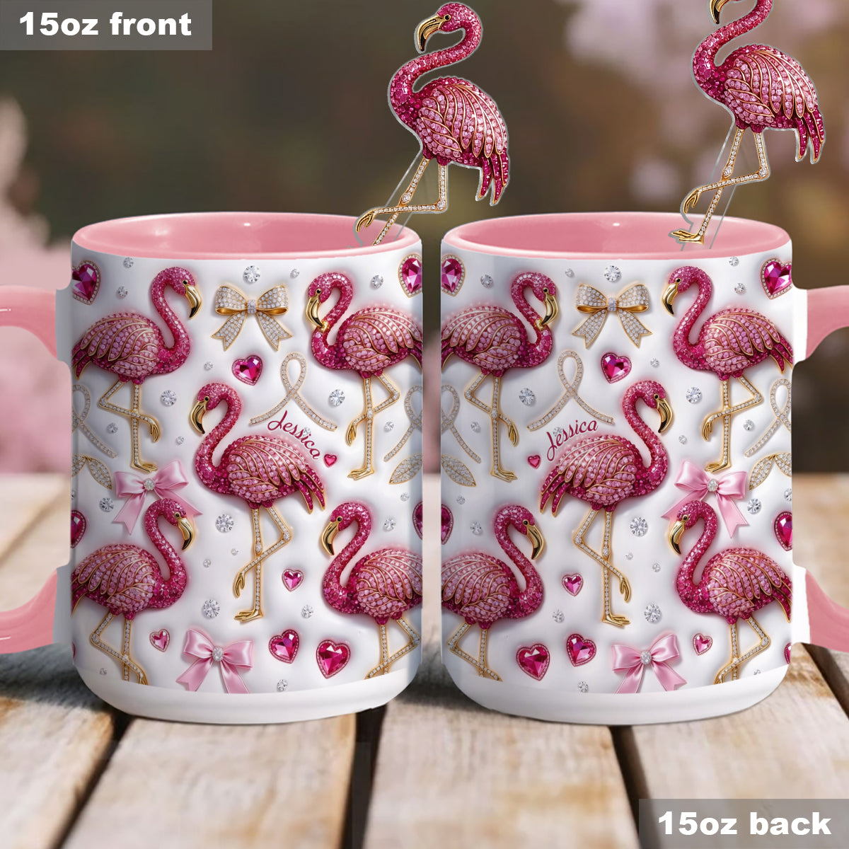 Love Flamingo - Personalized Flamingo Set Accent Mug with Acrylic Stirrers