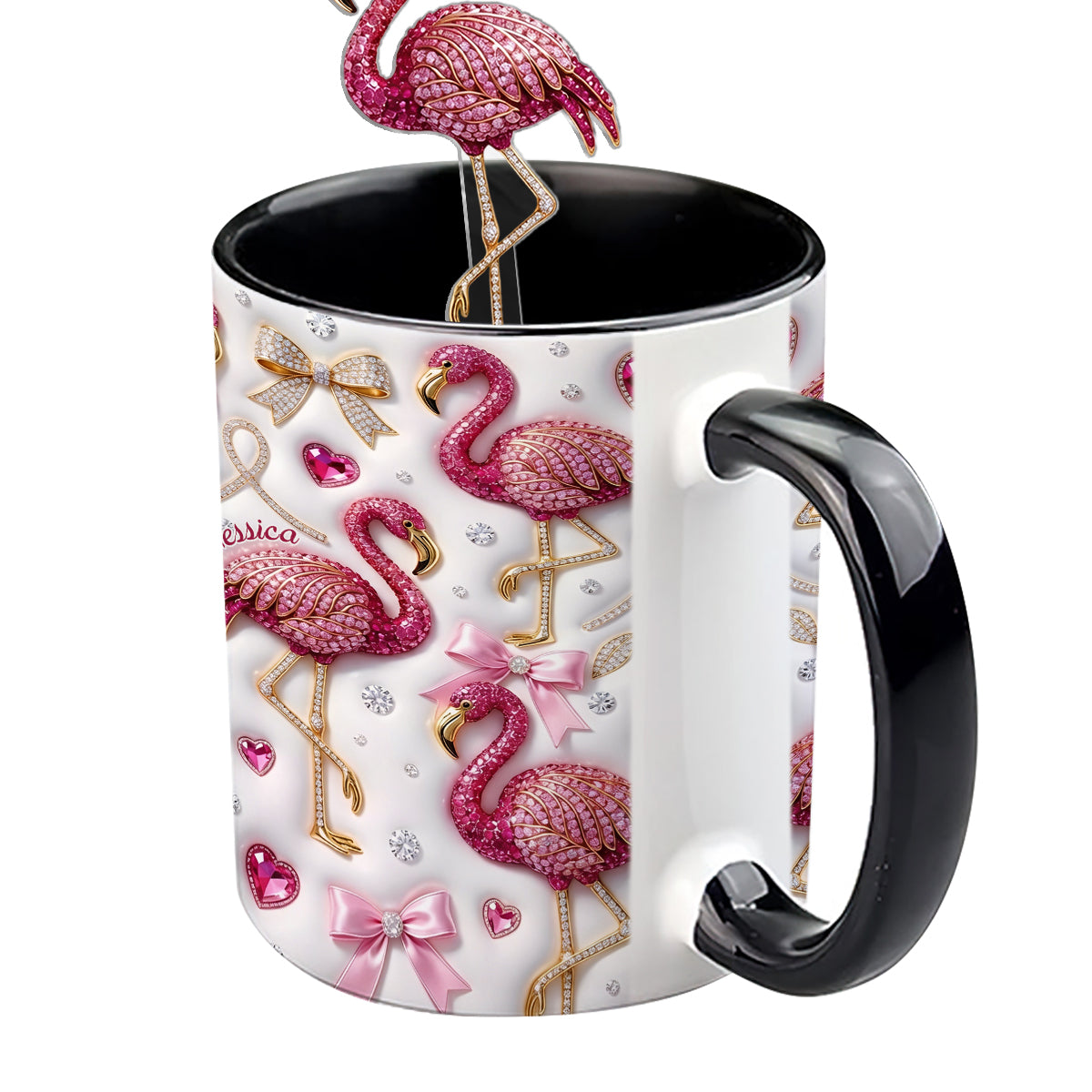 Love Flamingo - Personalized Flamingo Set Accent Mug with Acrylic Stirrers