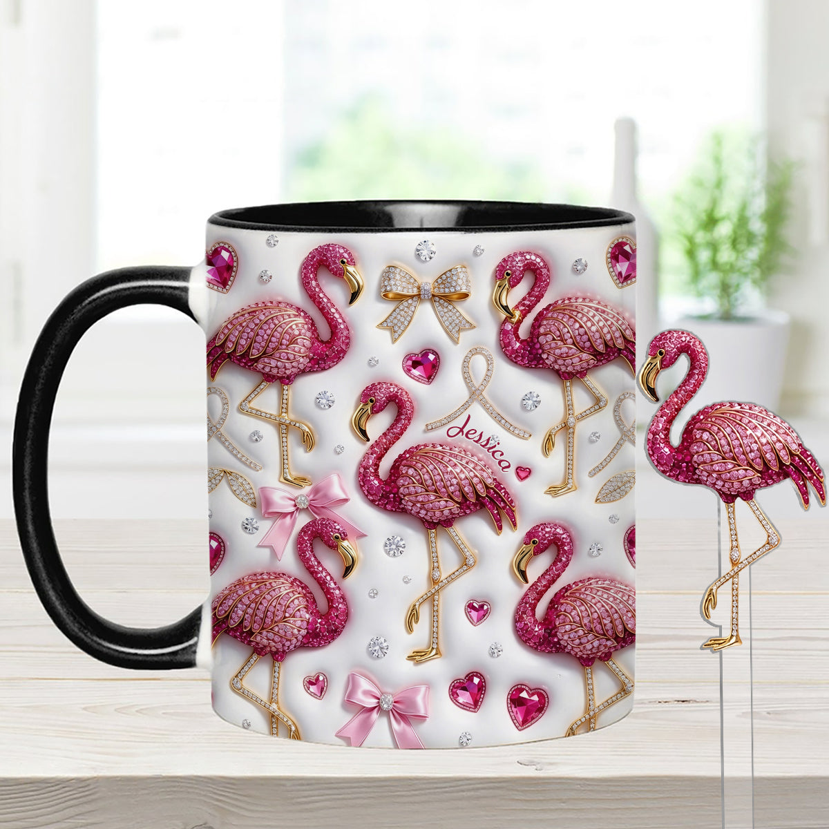 Love Flamingo - Personalized Flamingo Set Accent Mug with Acrylic Stirrers