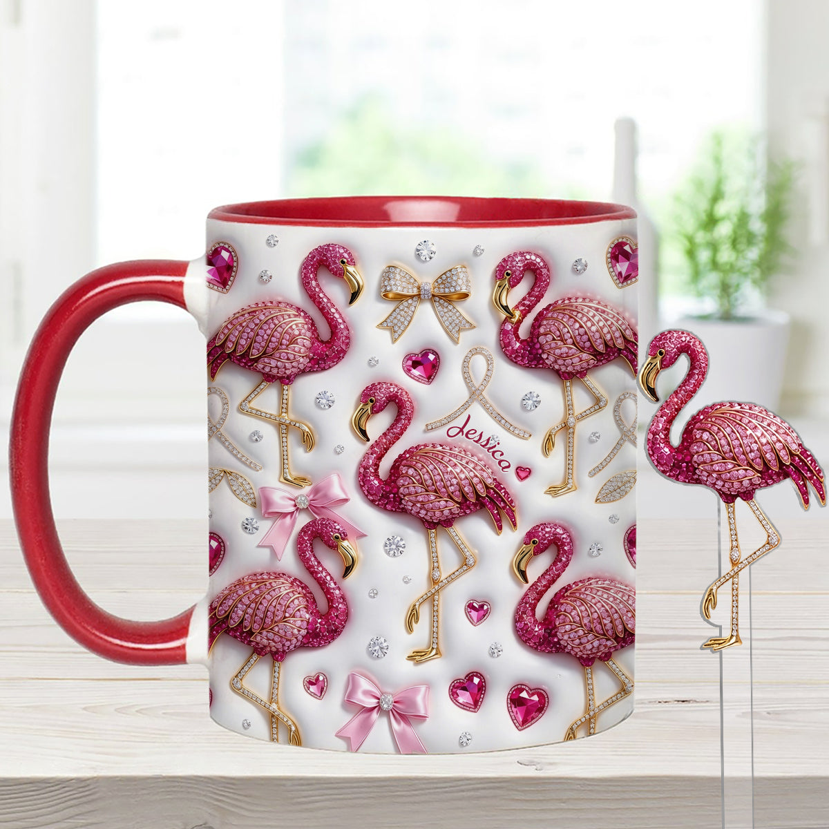 Love Flamingo - Personalized Flamingo Set Accent Mug with Acrylic Stirrers