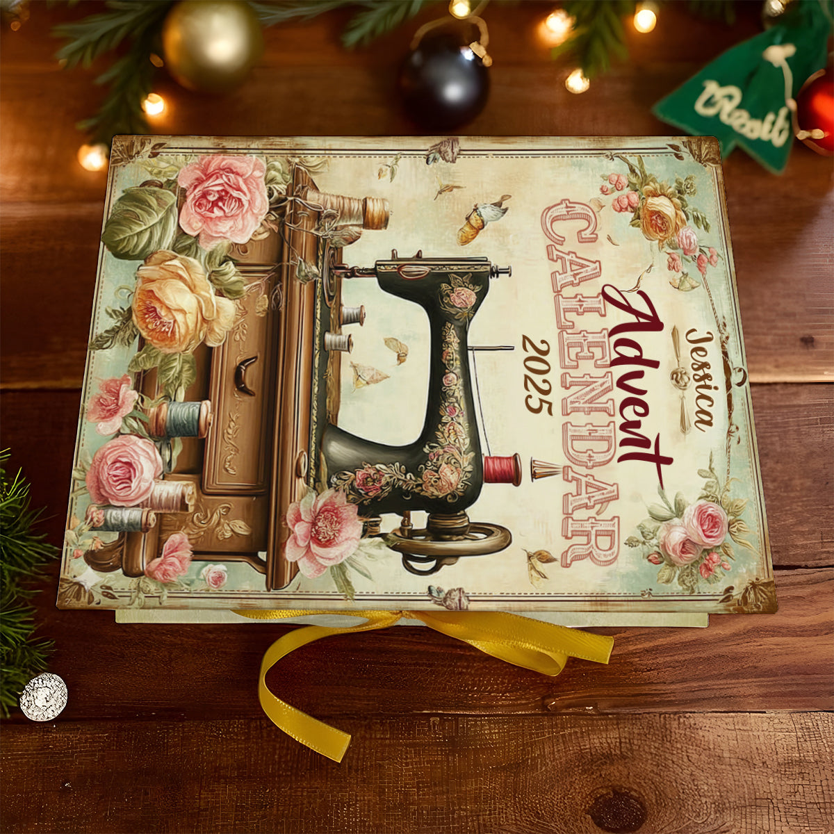 Love Sewing - Personalized Sewing Folded Advent Calendar With Ornaments