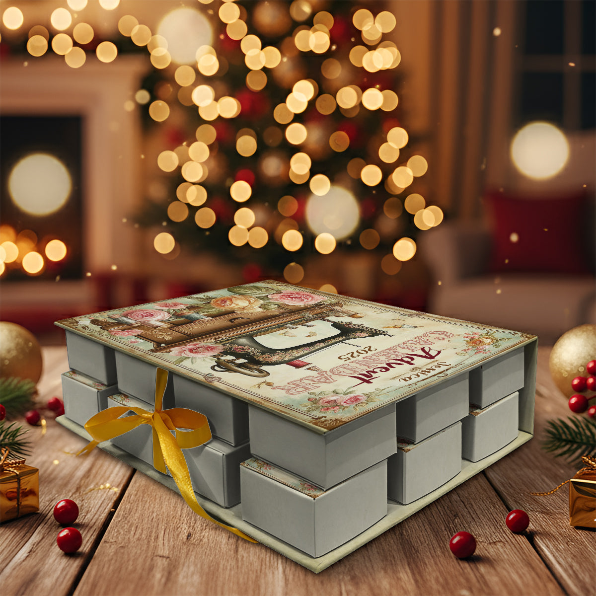 Love Sewing - Personalized Sewing Folded Advent Calendar With Ornaments