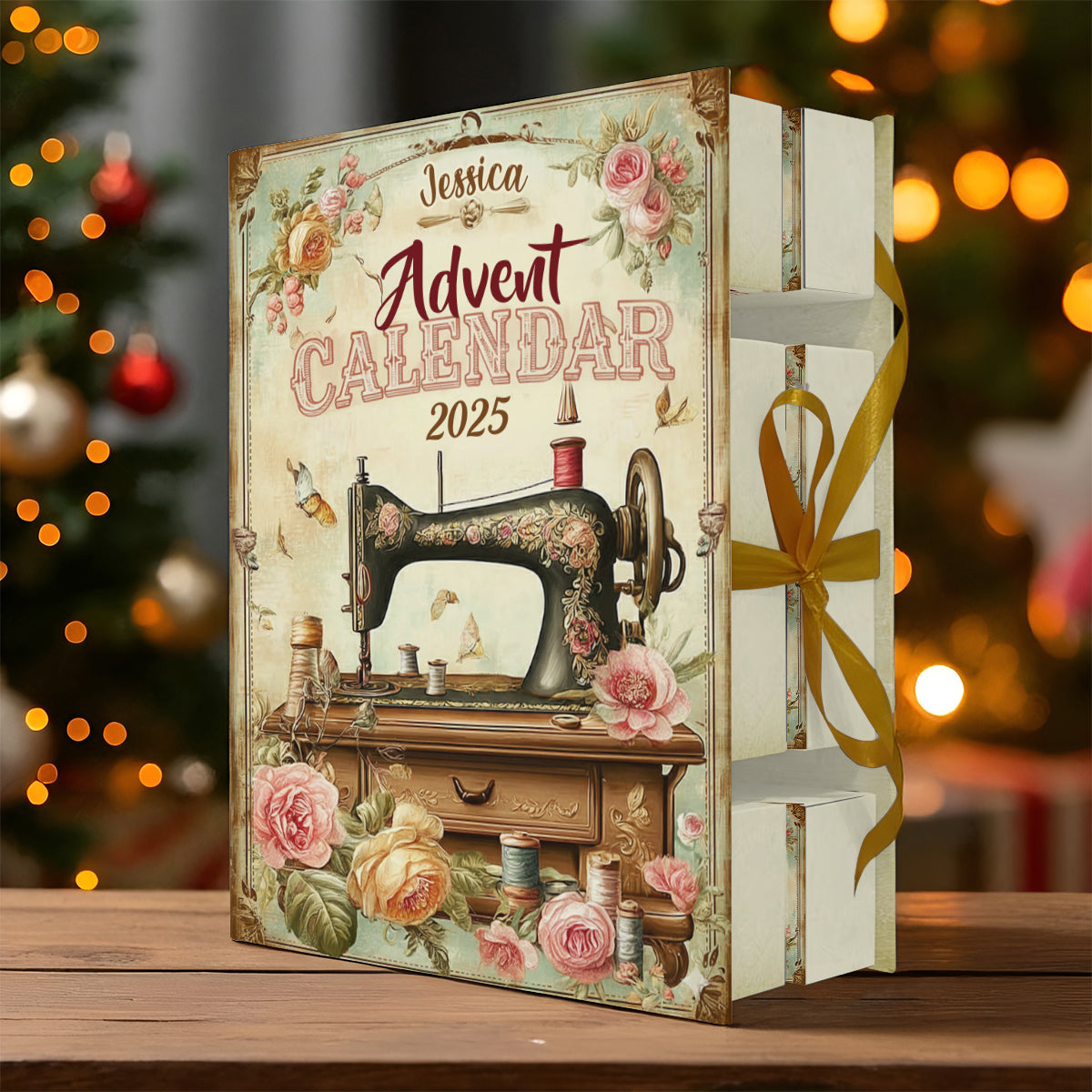 Love Sewing - Personalized Sewing Folded Advent Calendar With Ornaments