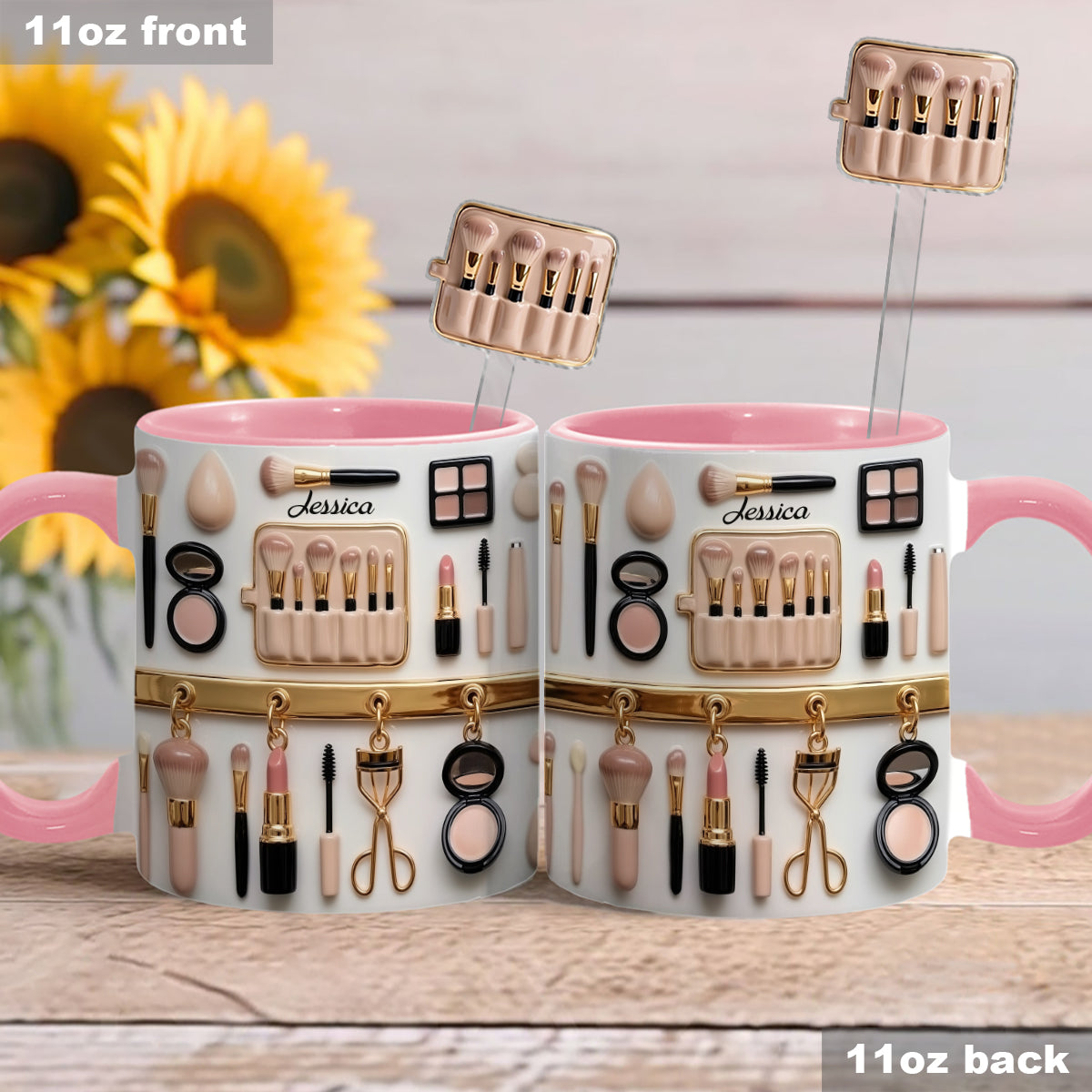 Makeup Artist - Personalized Makeup Set Accent Mug with Acrylic Stirrers