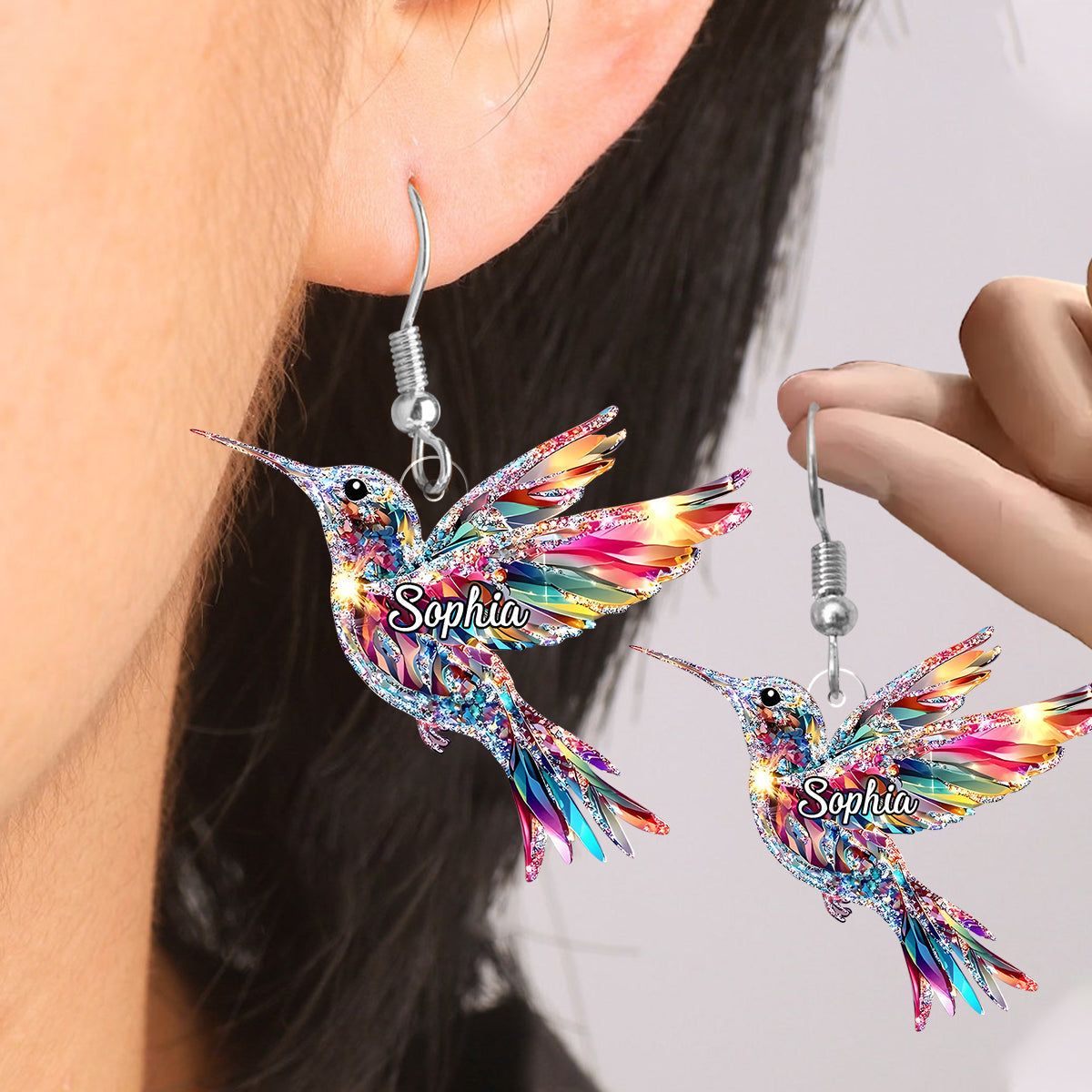 Love Hummingbird - Personalized Hummingbird Transparent Earrings