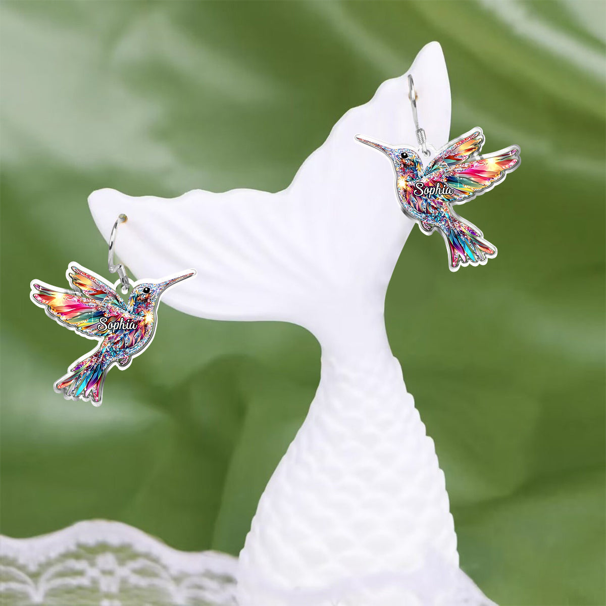 Love Hummingbird - Personalized Hummingbird Transparent Earrings
