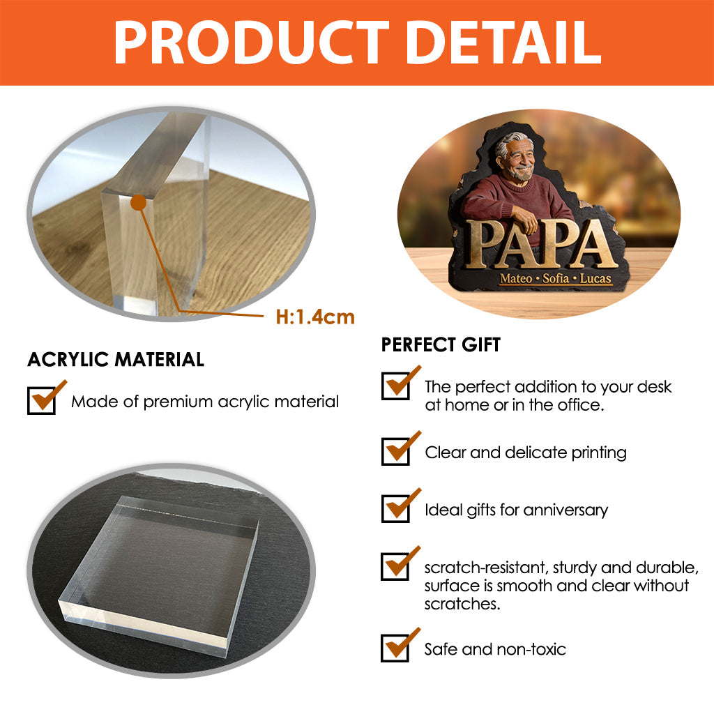 Papa Dad Gift Custom From Photo - Personalized Grandpa Custom Shaped Acrylic Plaque