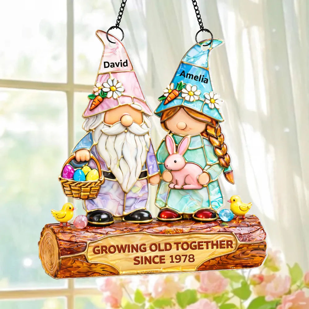 Personalized Acrylic Suncatcher Ornament Cute Gnome Couple Window Decor, Sunlit Colorful Display, Unique Anniversary Gift