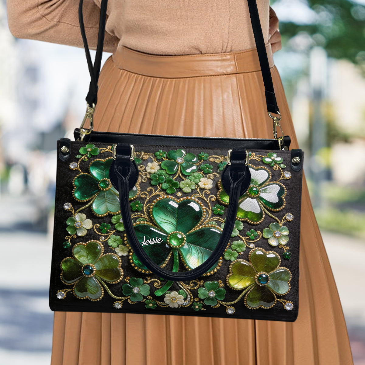 Shamrock Luck Charm - Personalized Irish Leather Handbag
