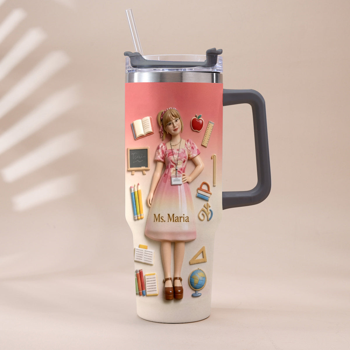Best Teacher Ever - Personalized Teacher Tumbler With Plush Charm