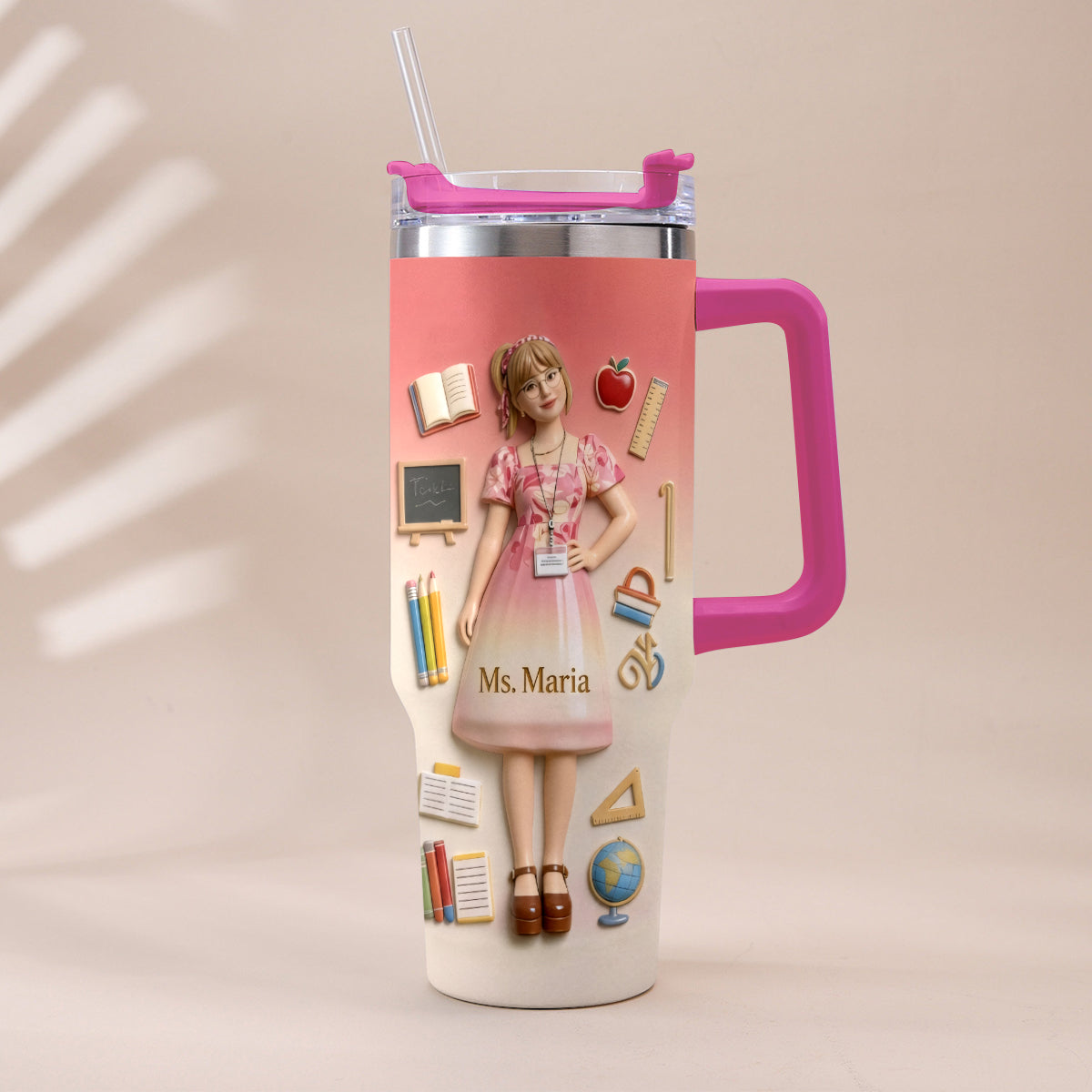 Best Teacher Ever - Personalized Teacher Tumbler With Plush Charm