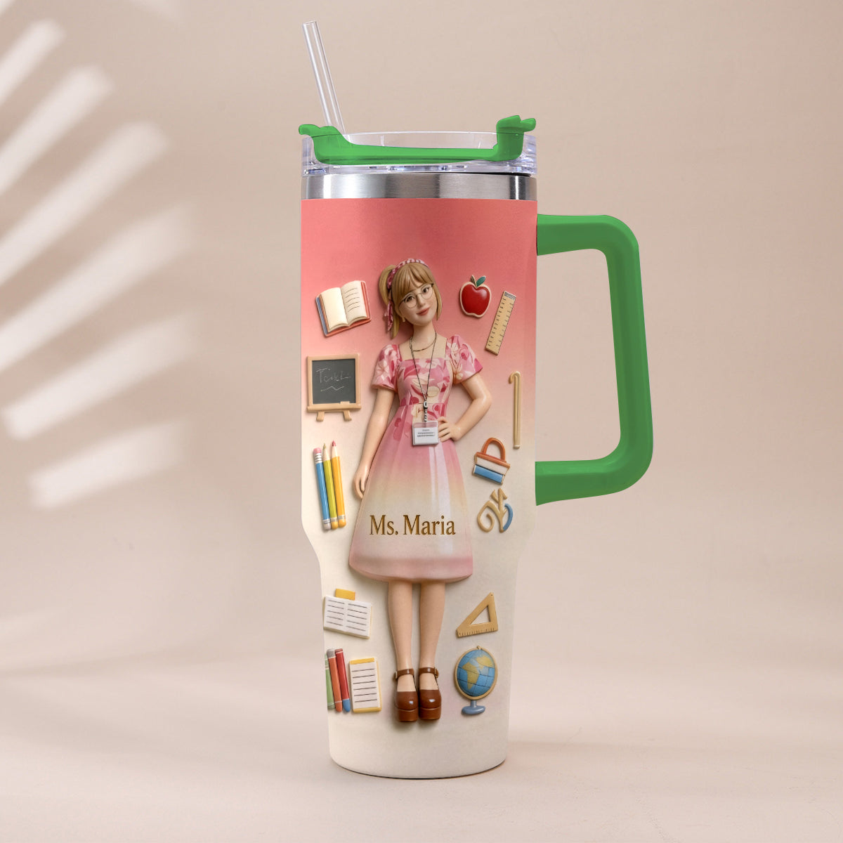 Best Teacher Ever - Personalized Teacher Tumbler With Plush Charm