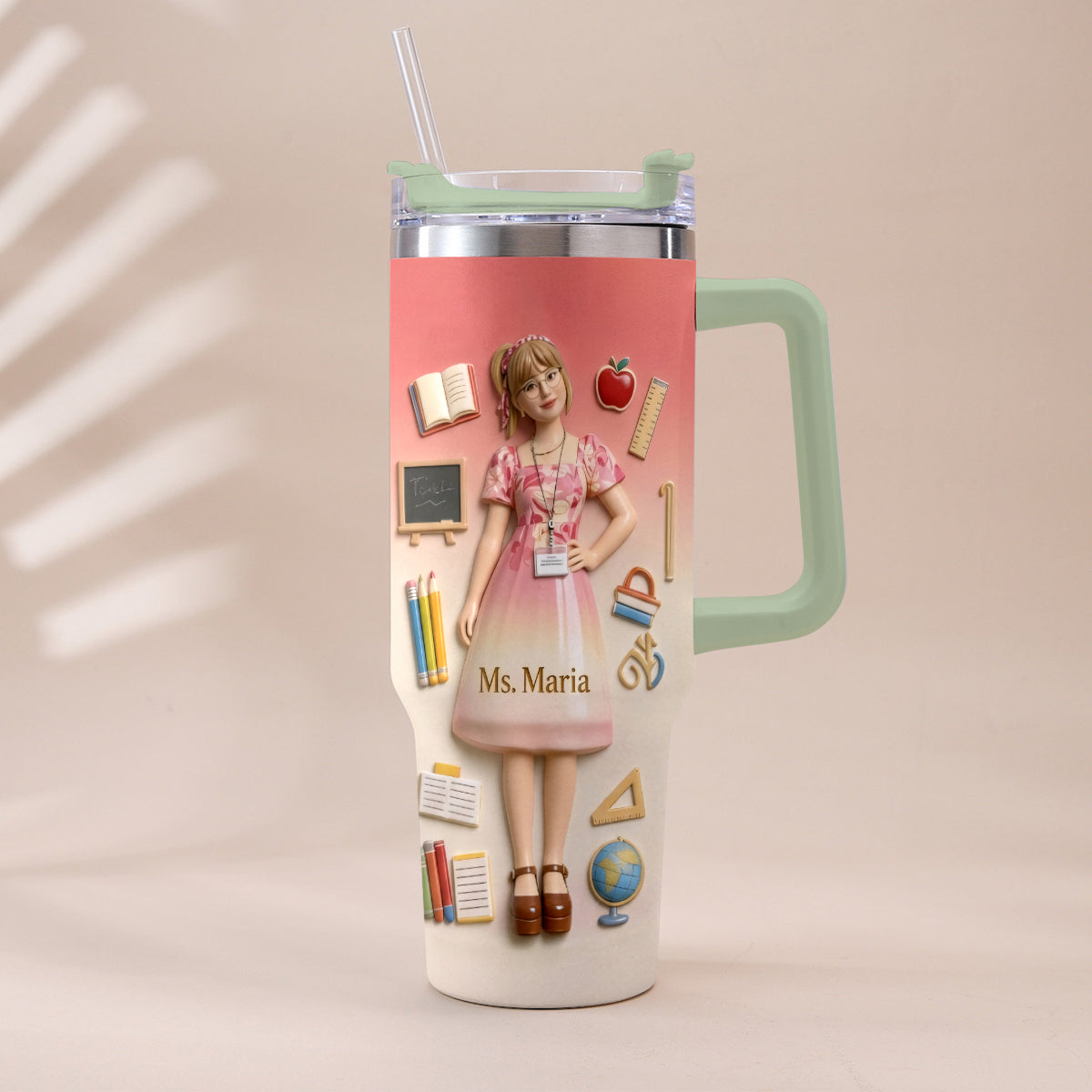 Best Teacher Ever - Personalized Teacher Tumbler With Plush Charm