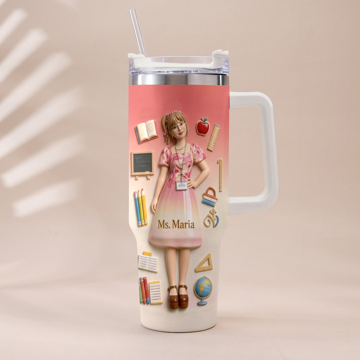 Best Teacher Ever - Personalized Teacher Tumbler With Plush Charm