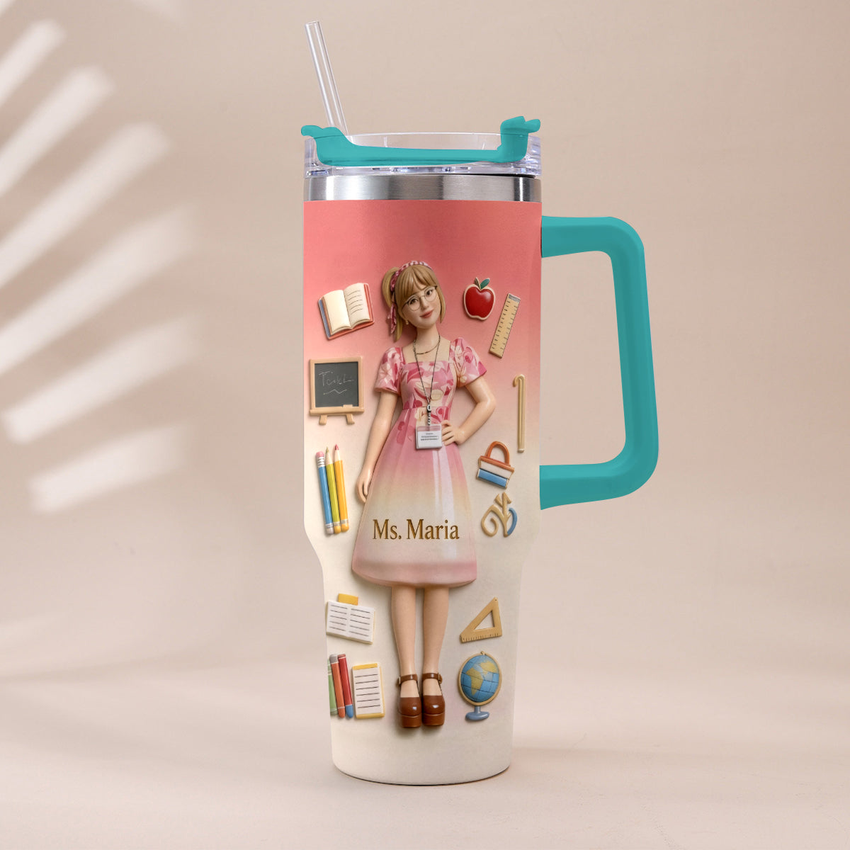 Best Teacher Ever - Personalized Teacher Tumbler With Plush Charm