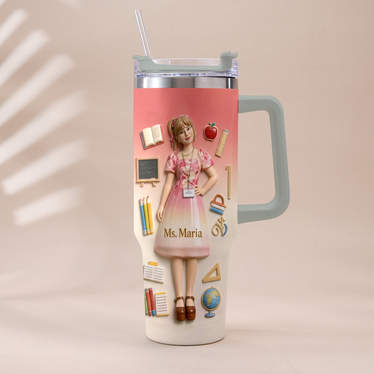 Best Teacher Ever - Personalized Teacher Tumbler With Plush Charm
