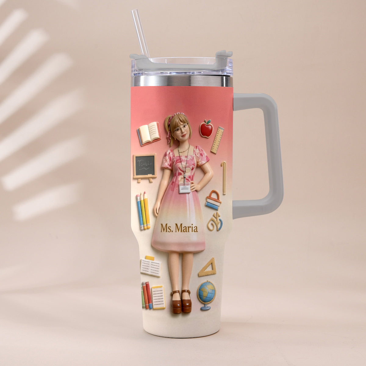 Best Teacher Ever - Personalized Teacher Tumbler With Plush Charm