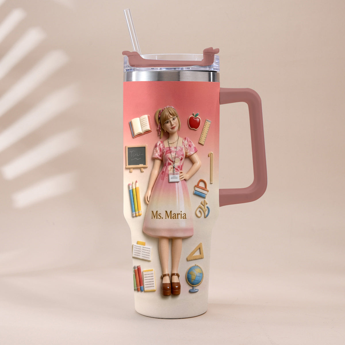 Best Teacher Ever - Personalized Teacher Tumbler With Plush Charm