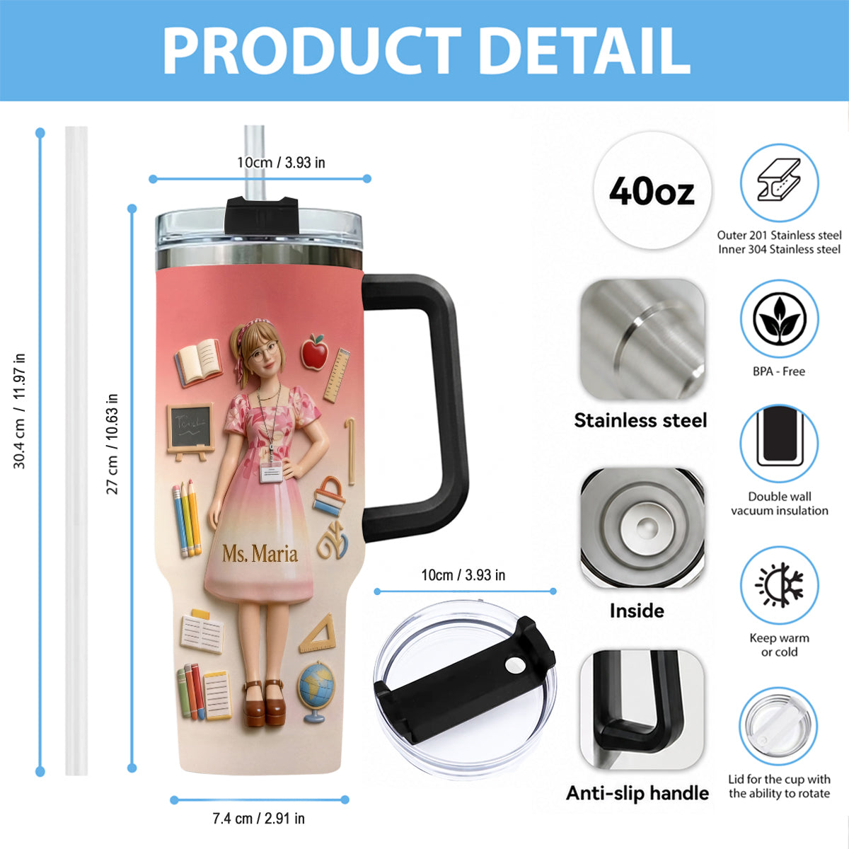 Best Teacher Ever - Personalized Teacher Tumbler With Plush Charm