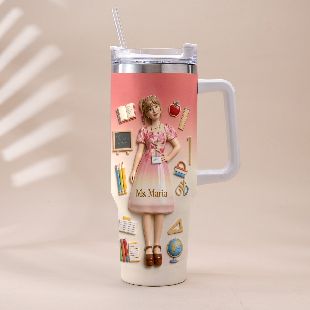 Best Teacher Ever - Personalized Teacher Tumbler With Plush Charm