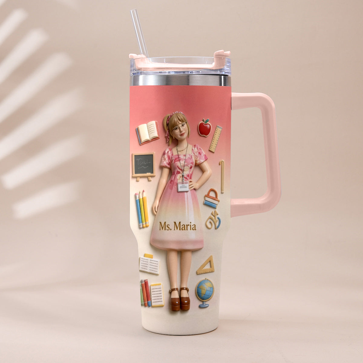 Best Teacher Ever - Personalized Teacher Tumbler With Plush Charm
