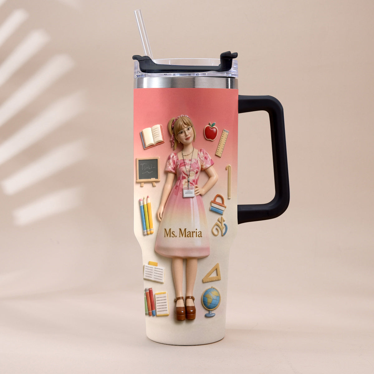 Best Teacher Ever - Personalized Teacher Tumbler With Plush Charm