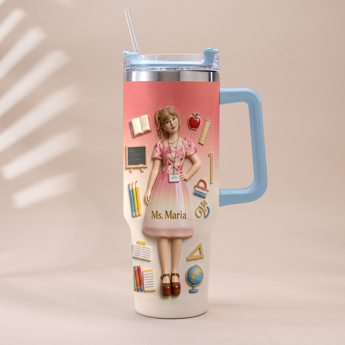 Best Teacher Ever - Personalized Teacher Tumbler With Plush Charm