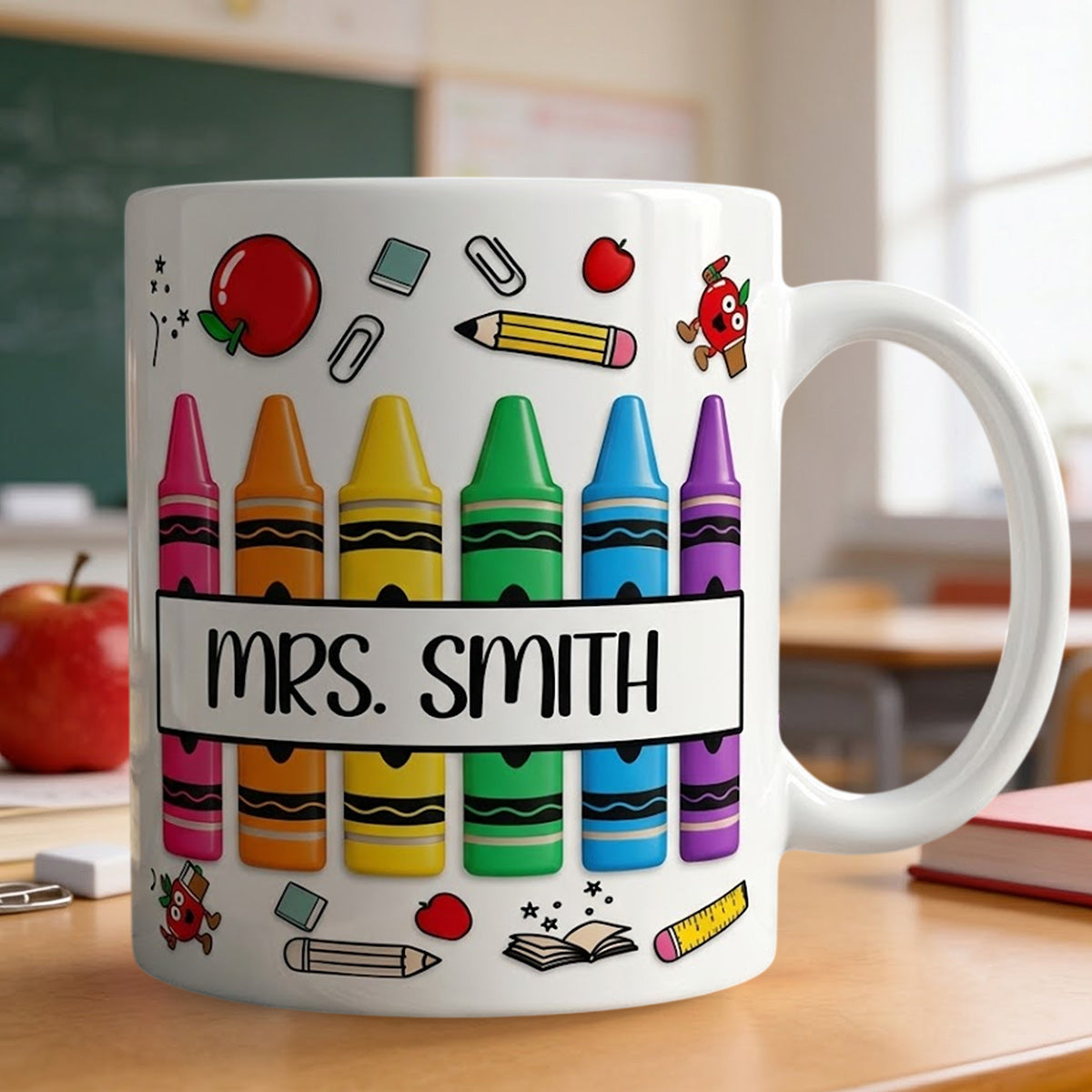 Pencil Crayon Teacher Mug - Personalized Teacher Mug