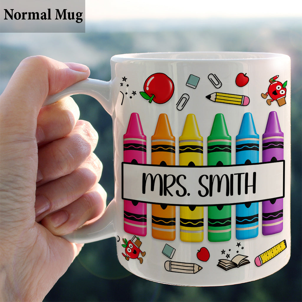 Pencil Crayon Teacher Mug - Personalized Teacher Mug