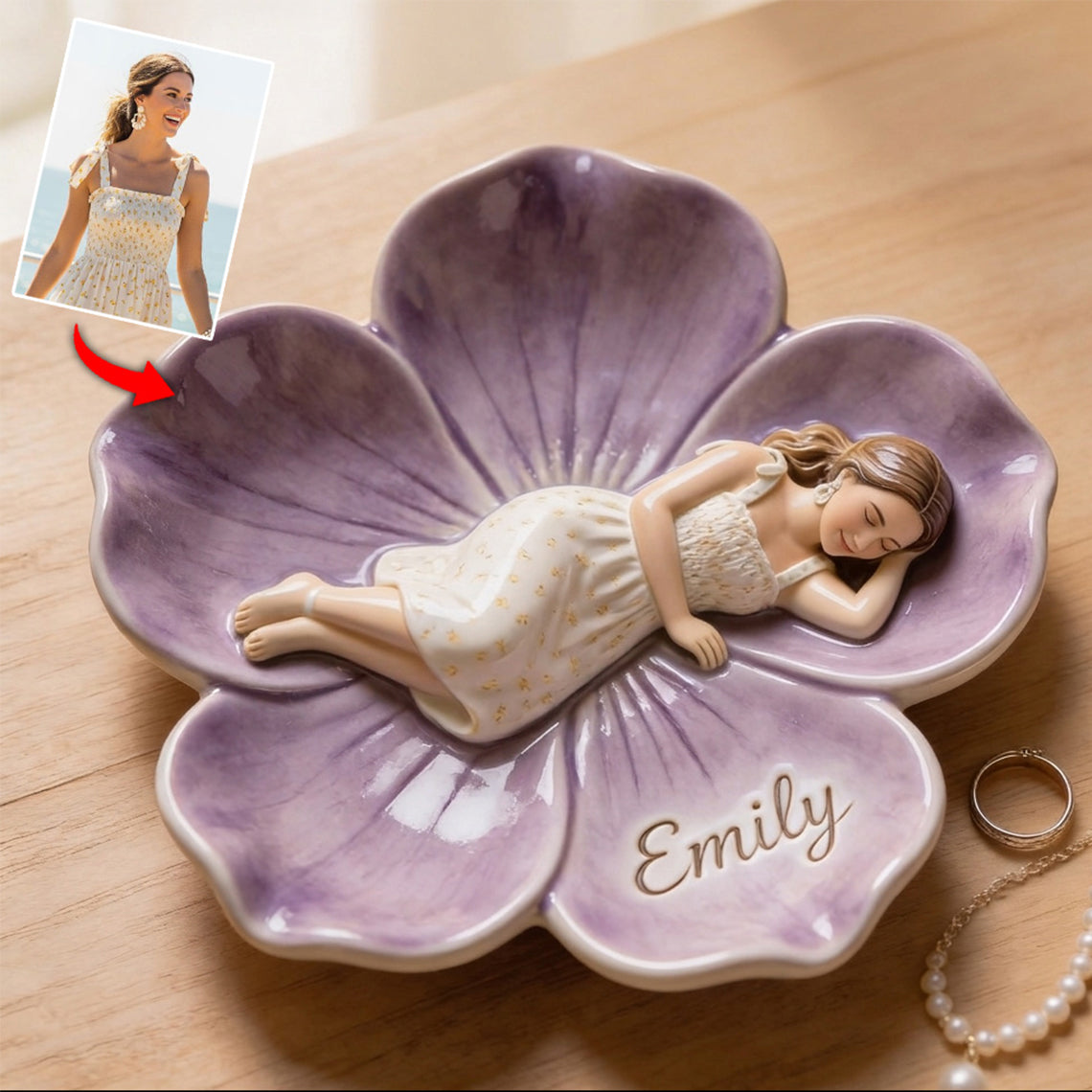 Sleeping Blossom Tray - Personalized Flower Lover Catch-All Tray