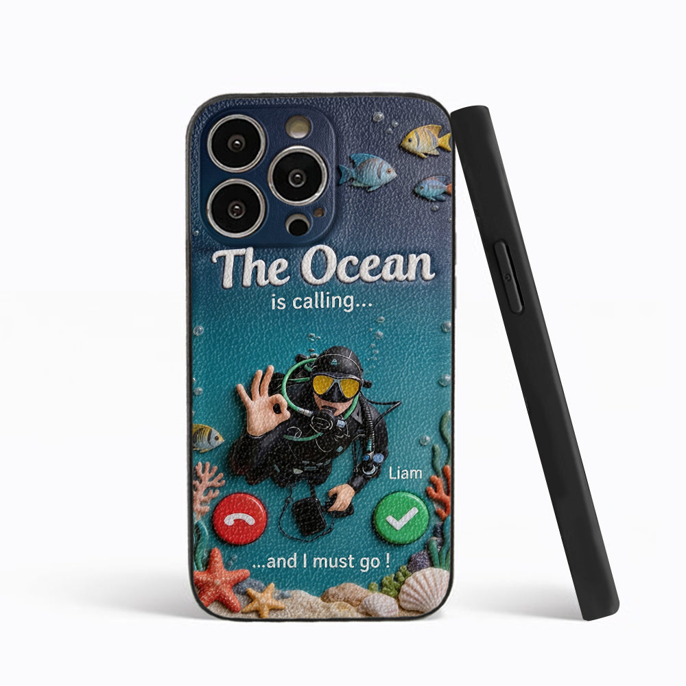 Tropical Sea Life - Personalized Scuba Diving 3D Embossed Leather Phone Case