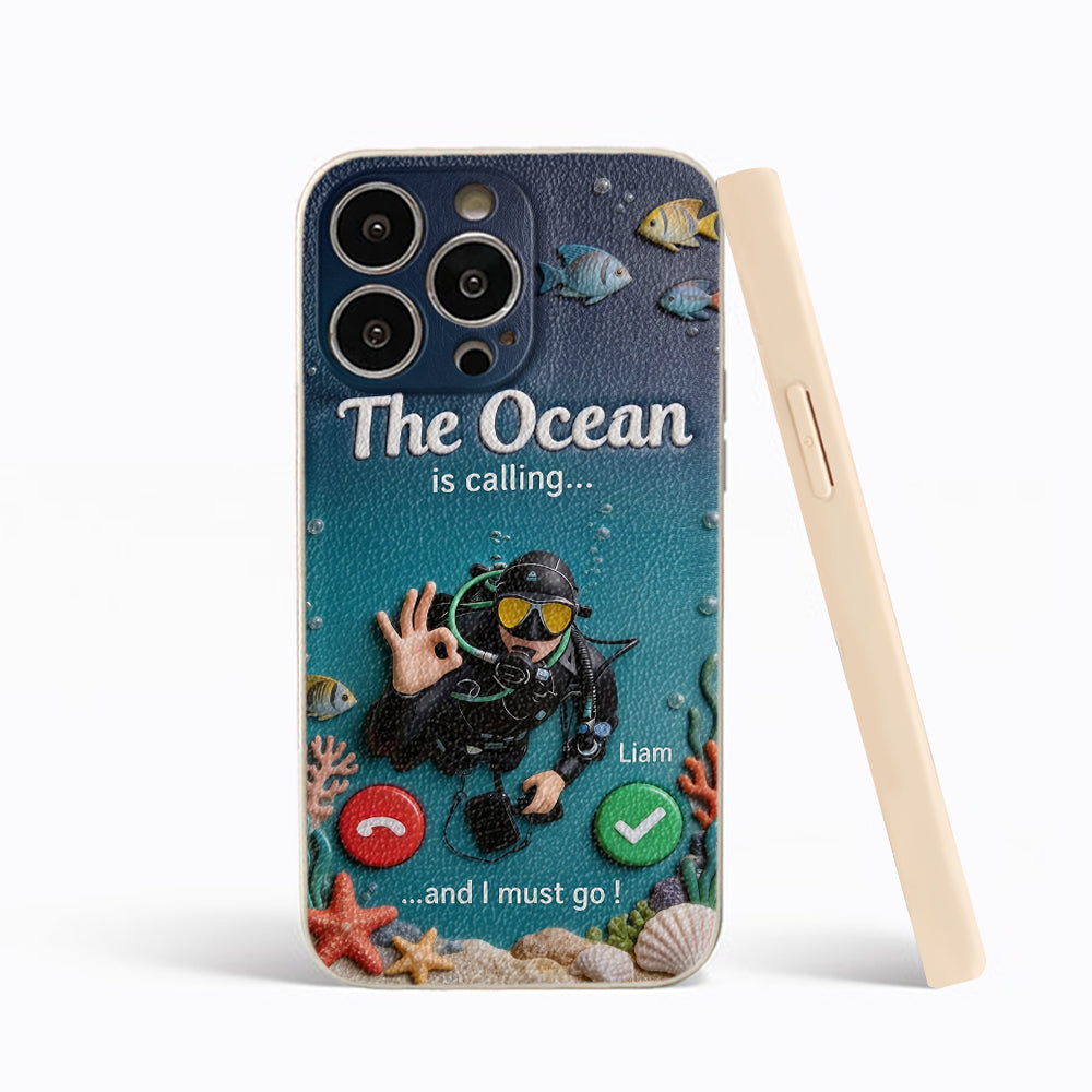 Tropical Sea Life - Personalized Scuba Diving 3D Embossed Leather Phone Case