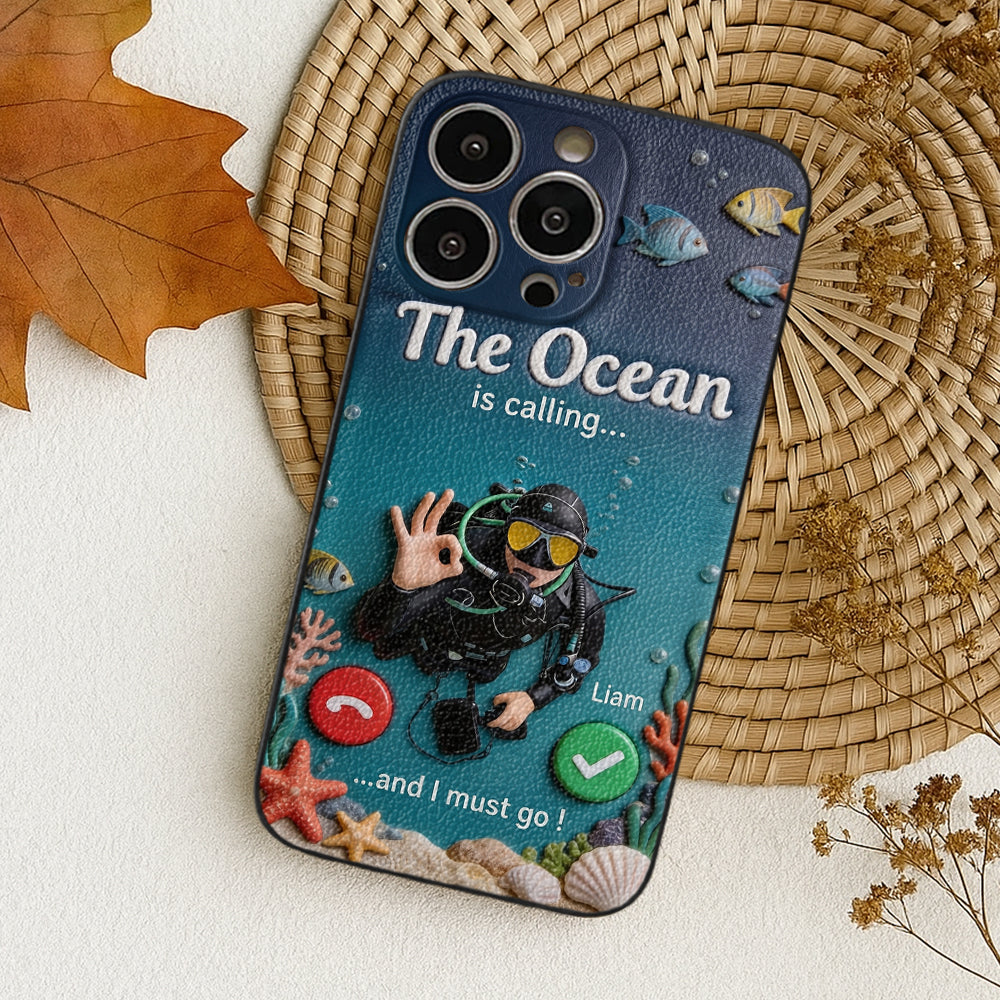 Tropical Sea Life - Personalized Scuba Diving 3D Embossed Leather Phone Case