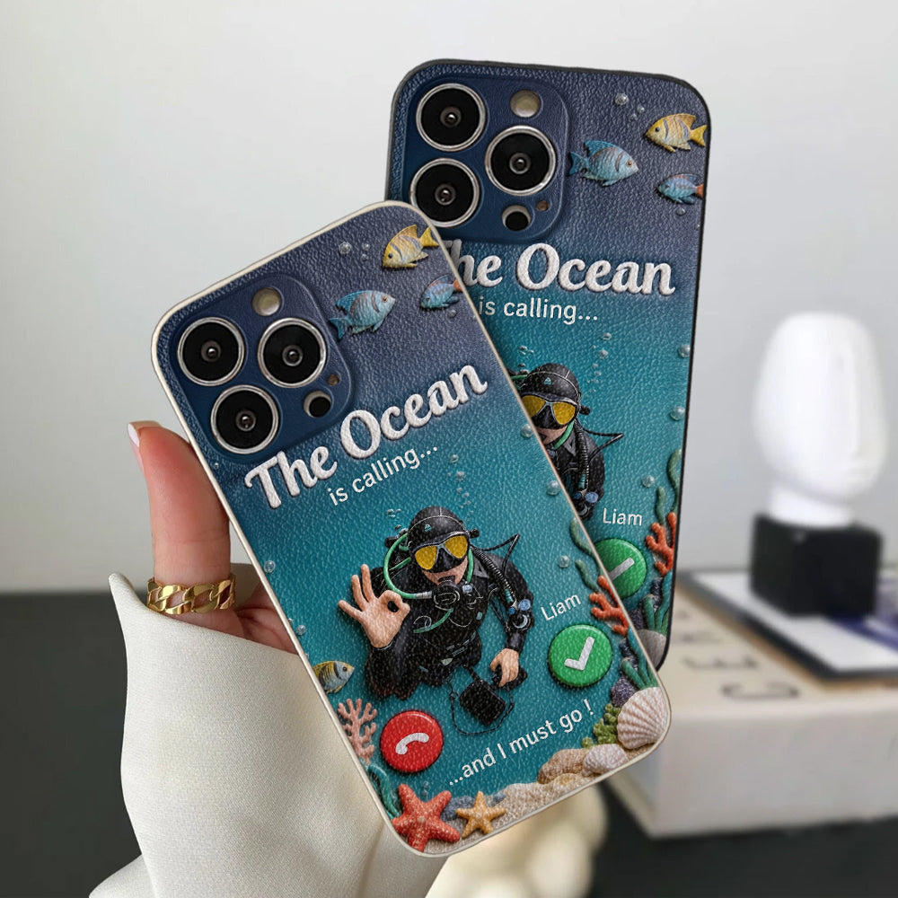 Tropical Sea Life - Personalized Scuba Diving 3D Embossed Leather Phone Case