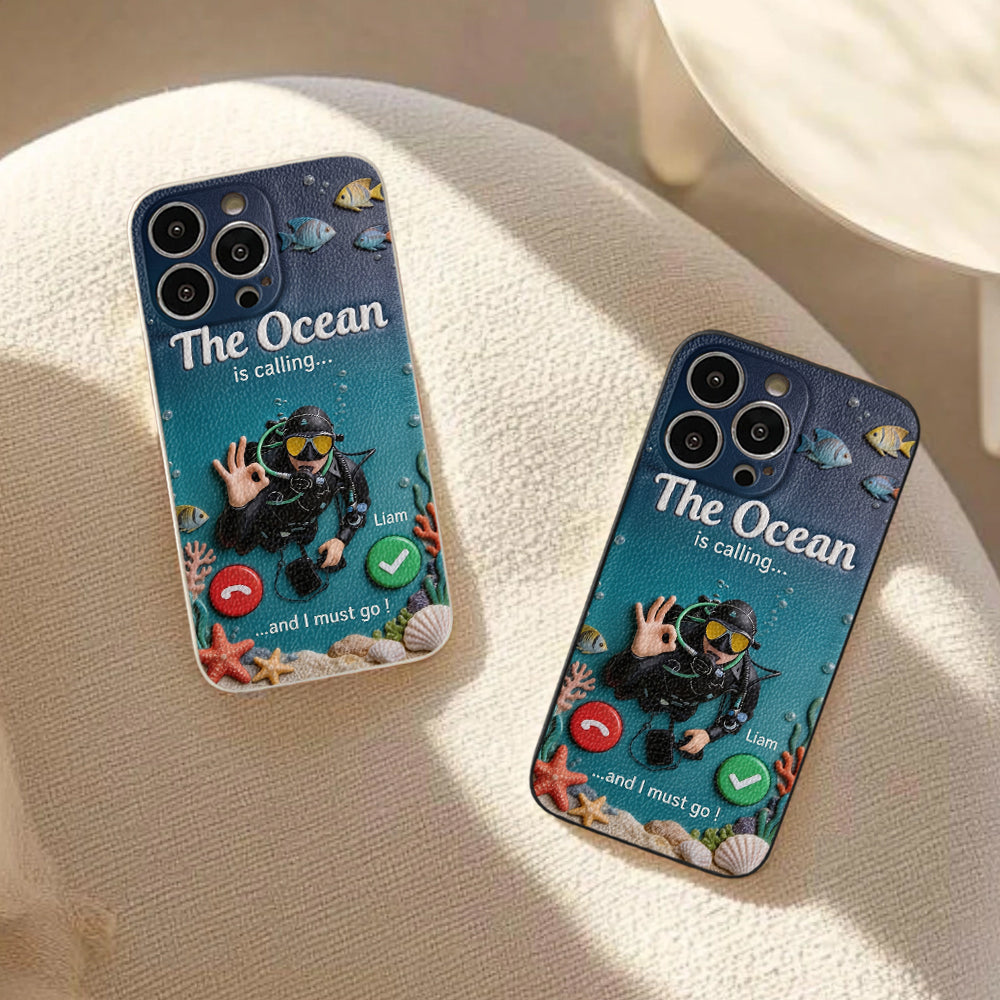 Tropical Sea Life - Personalized Scuba Diving 3D Embossed Leather Phone Case