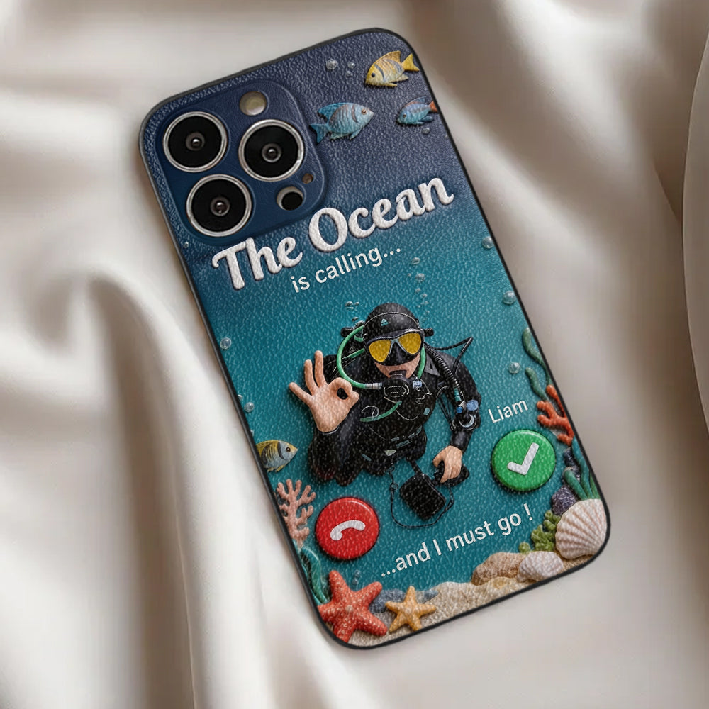 Tropical Sea Life - Personalized Scuba Diving 3D Embossed Leather Phone Case