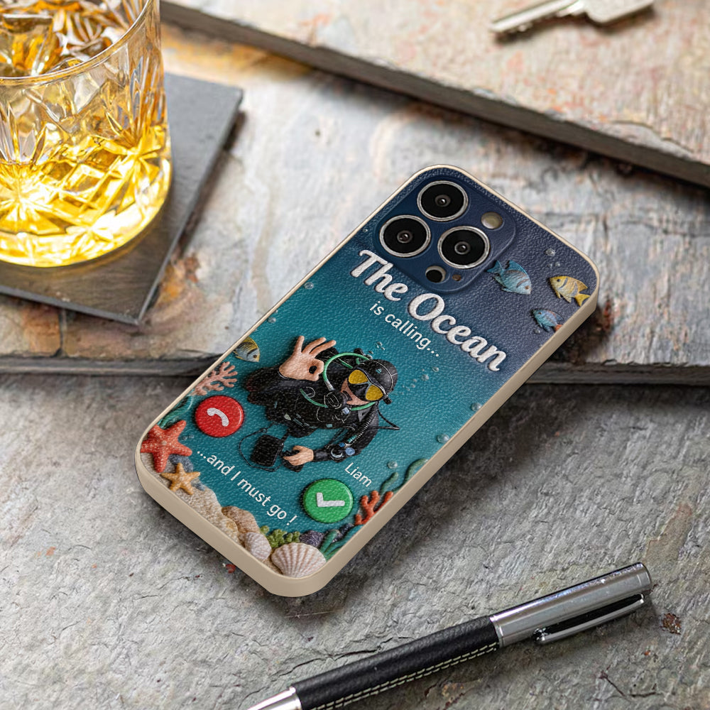 Tropical Sea Life - Personalized Scuba Diving 3D Embossed Leather Phone Case
