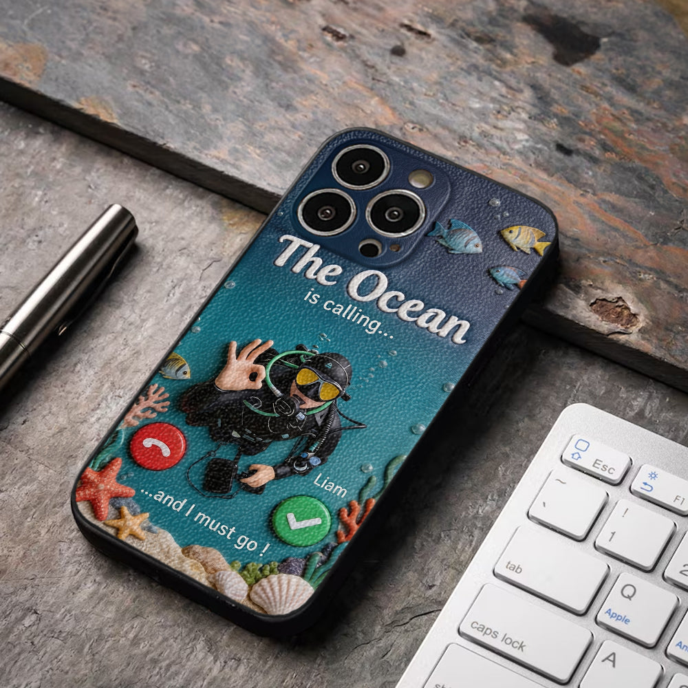 Tropical Sea Life - Personalized Scuba Diving 3D Embossed Leather Phone Case
