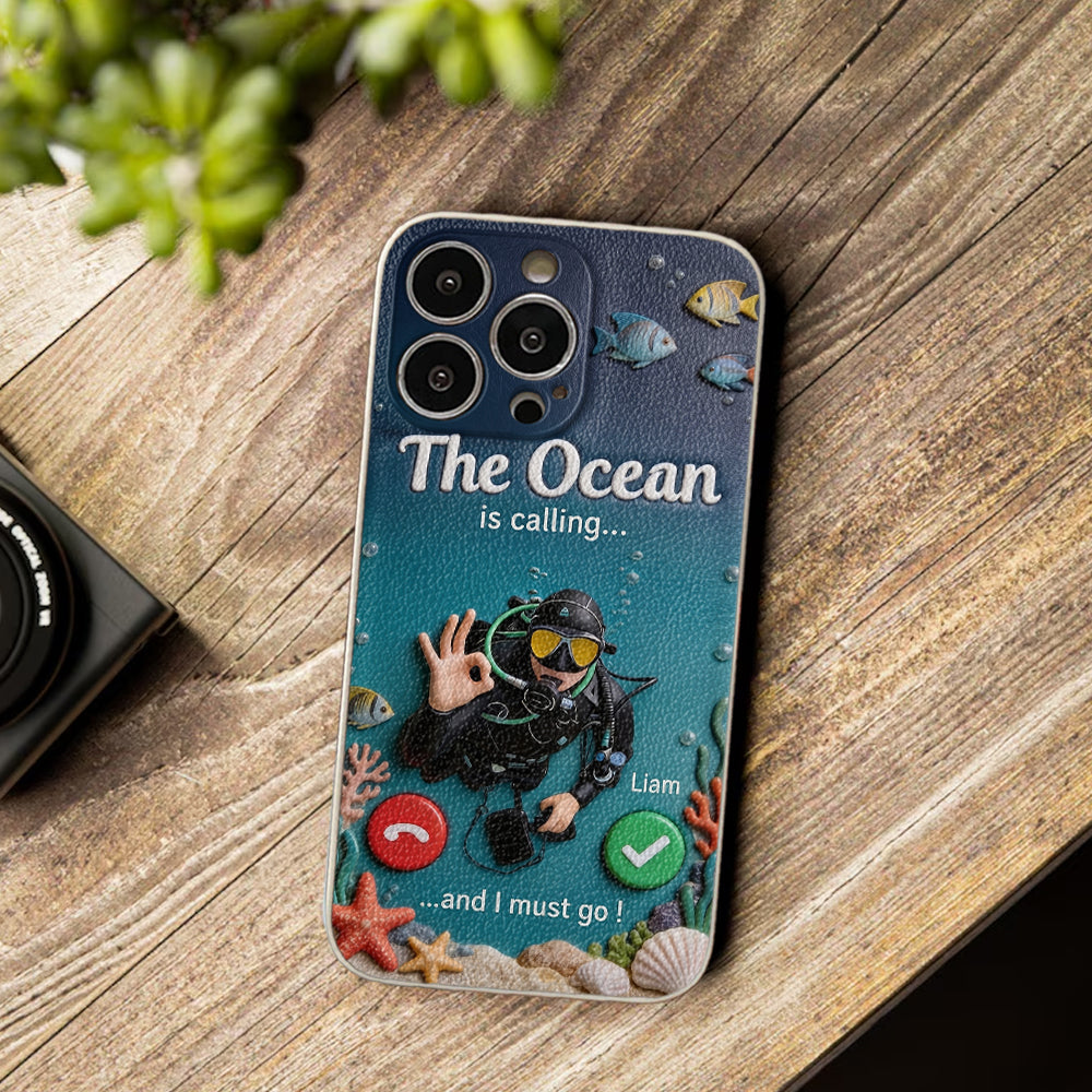 Tropical Sea Life - Personalized Scuba Diving 3D Embossed Leather Phone Case