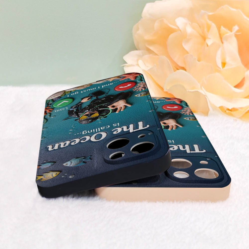 Tropical Sea Life - Personalized Scuba Diving 3D Embossed Leather Phone Case