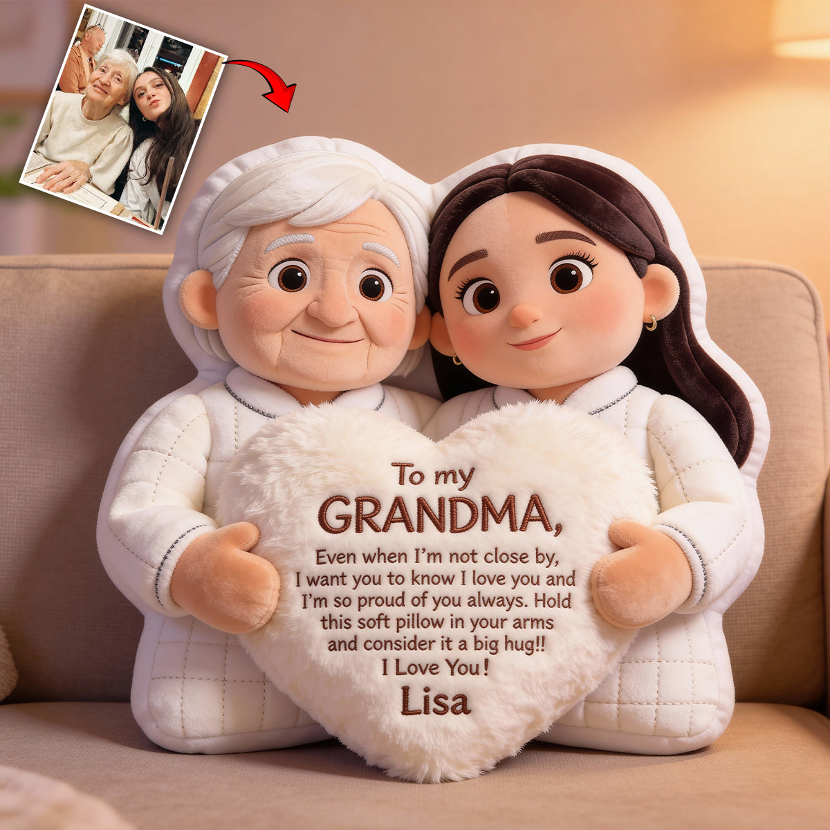 To My Grandma - Personalized Grandma Faux Fur Shaped Pillow